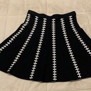 Black Skater Skirt with White Vertical Stitch Detail - Women